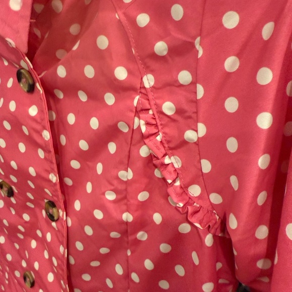 London Fog Pink Polka Dot Hooded Raincoat – Girls Size L (14–16) Barbiecore - Picture 14 of 15
